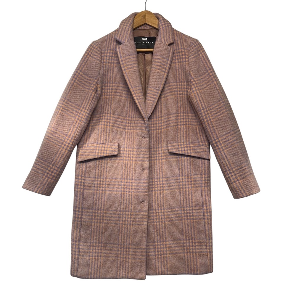Tara Jarmon Paris Plaid Wool Blend Coat Pink Orange Size 34 French EU 34 US 2-4